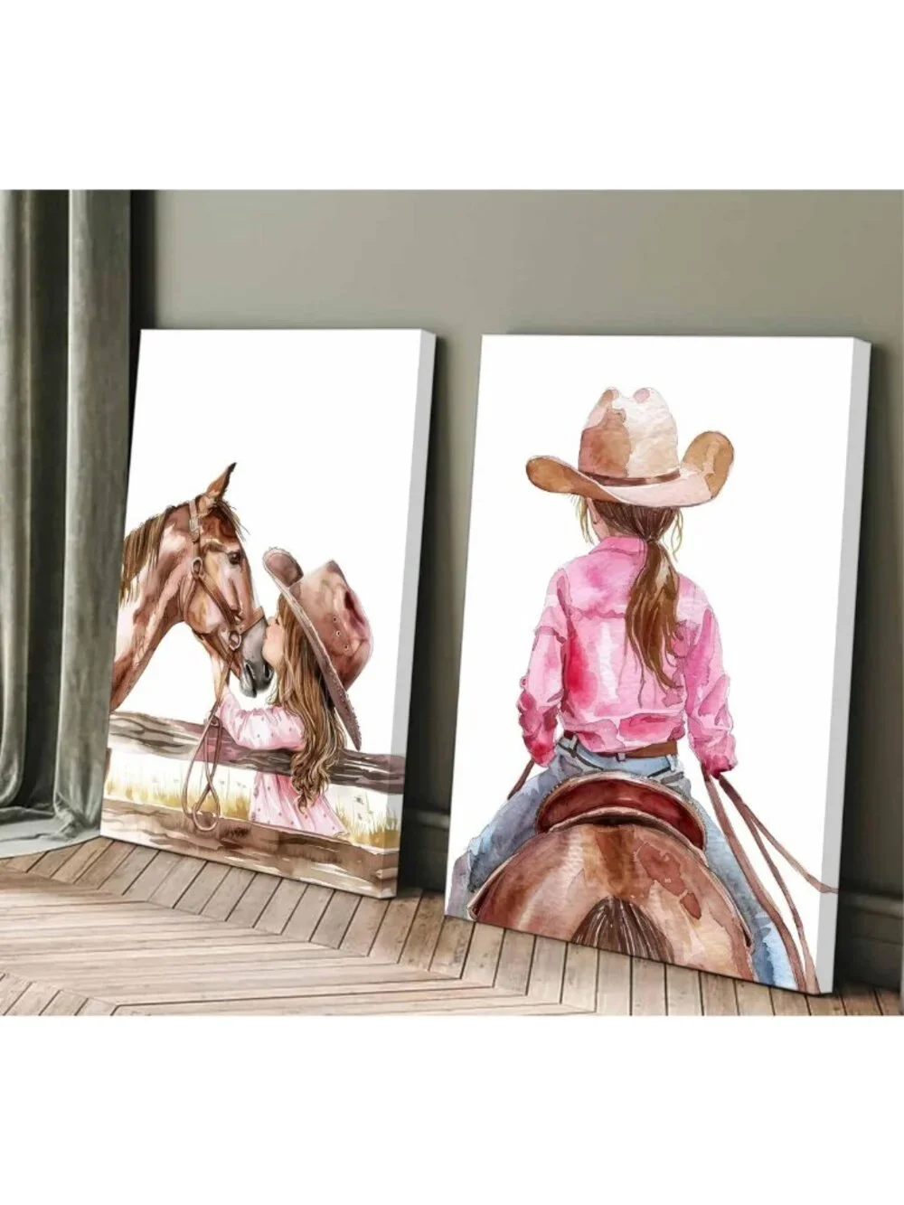 Set of 2 Western Cowgirl Nursery Canvas Wall Art - 16x24in Decor for Kids